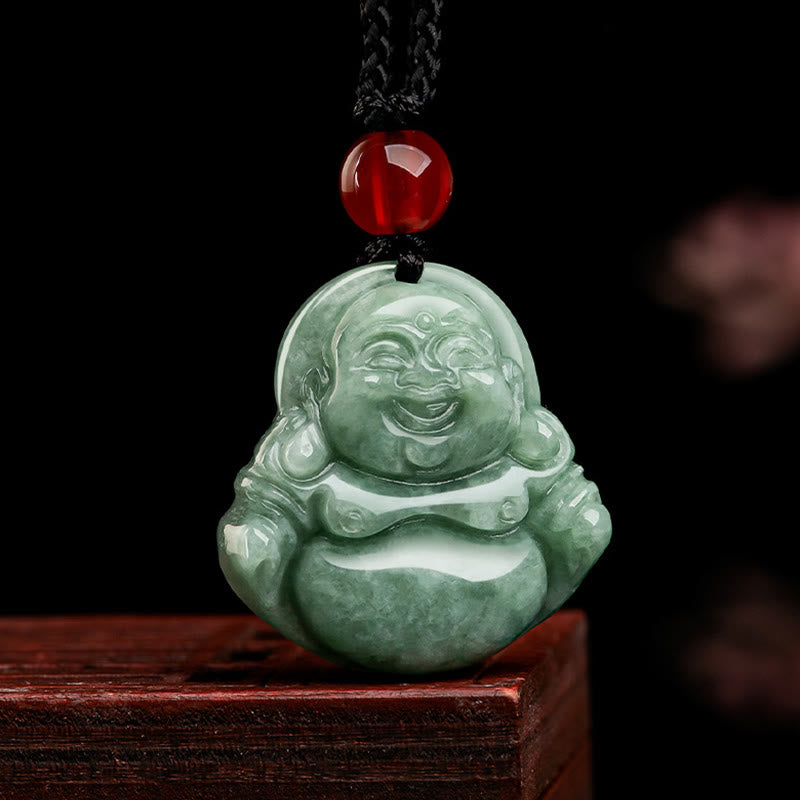 ATELIER-TIBET – Collier Bouddha Rieur en Jade Vert Naturel
