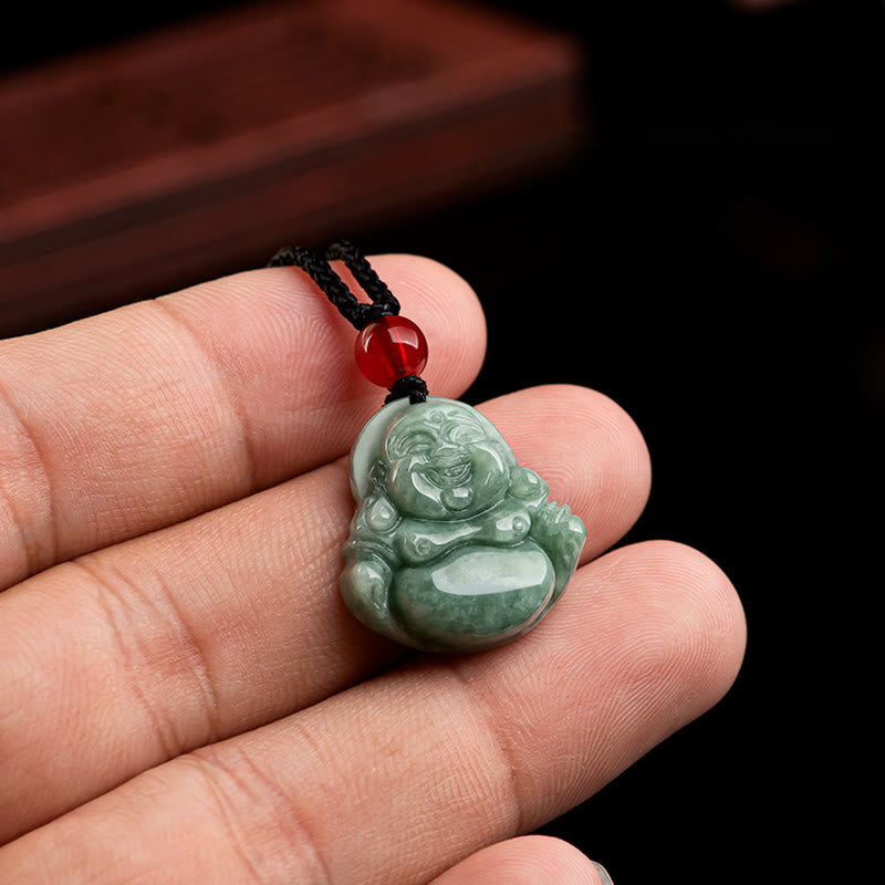 ATELIER-TIBET – Collier Bouddha Rieur en Jade Vert Naturel