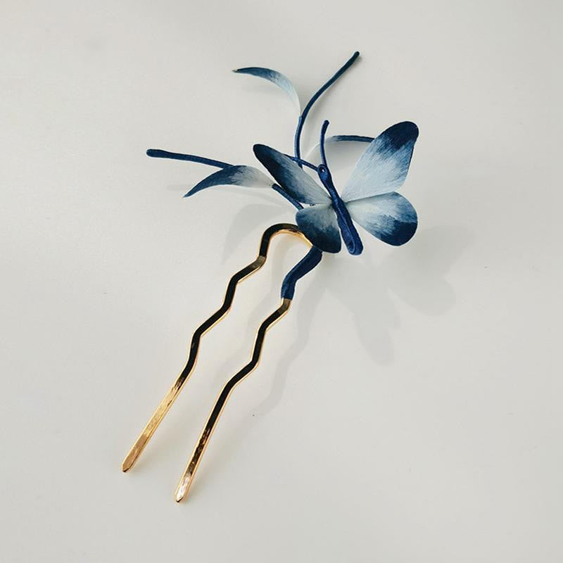 ATELIER-TIBET Broche & Pic à Cheveux Papillon Soie de Mûrier