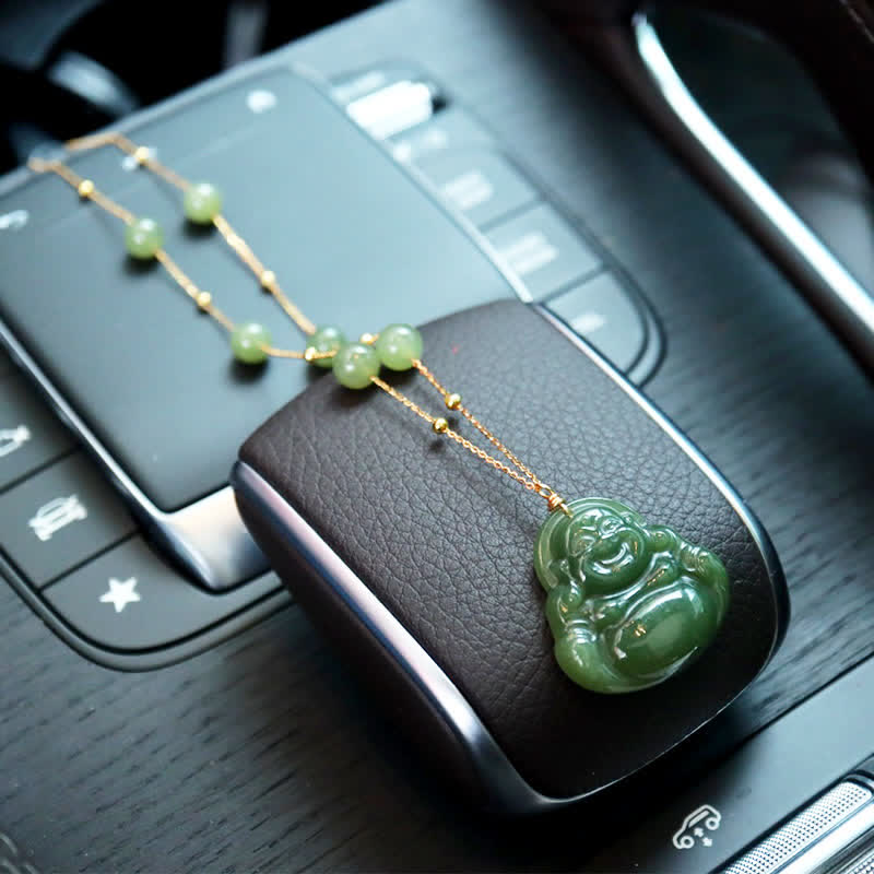 ATELIER-TIBET Collier Chance en Jade Hetian & Bouddha Rieur – 70 cm