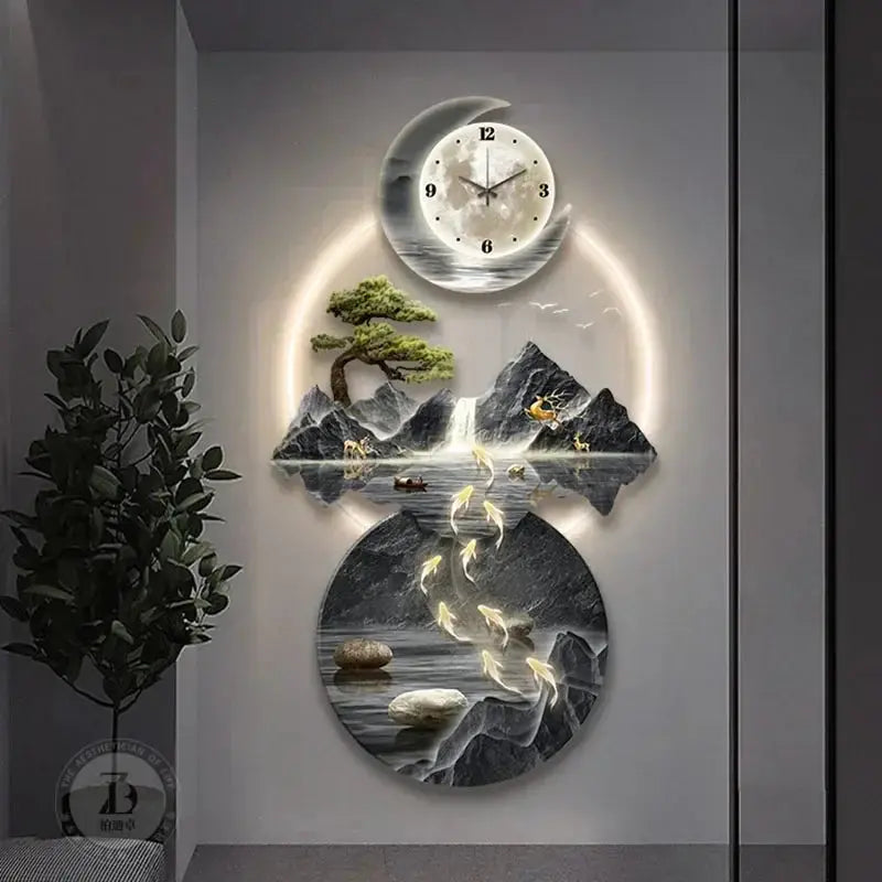 ATELIER-TIBET – Décoration Murale Japonaise Lumineuse Contemporaine avec Horloge