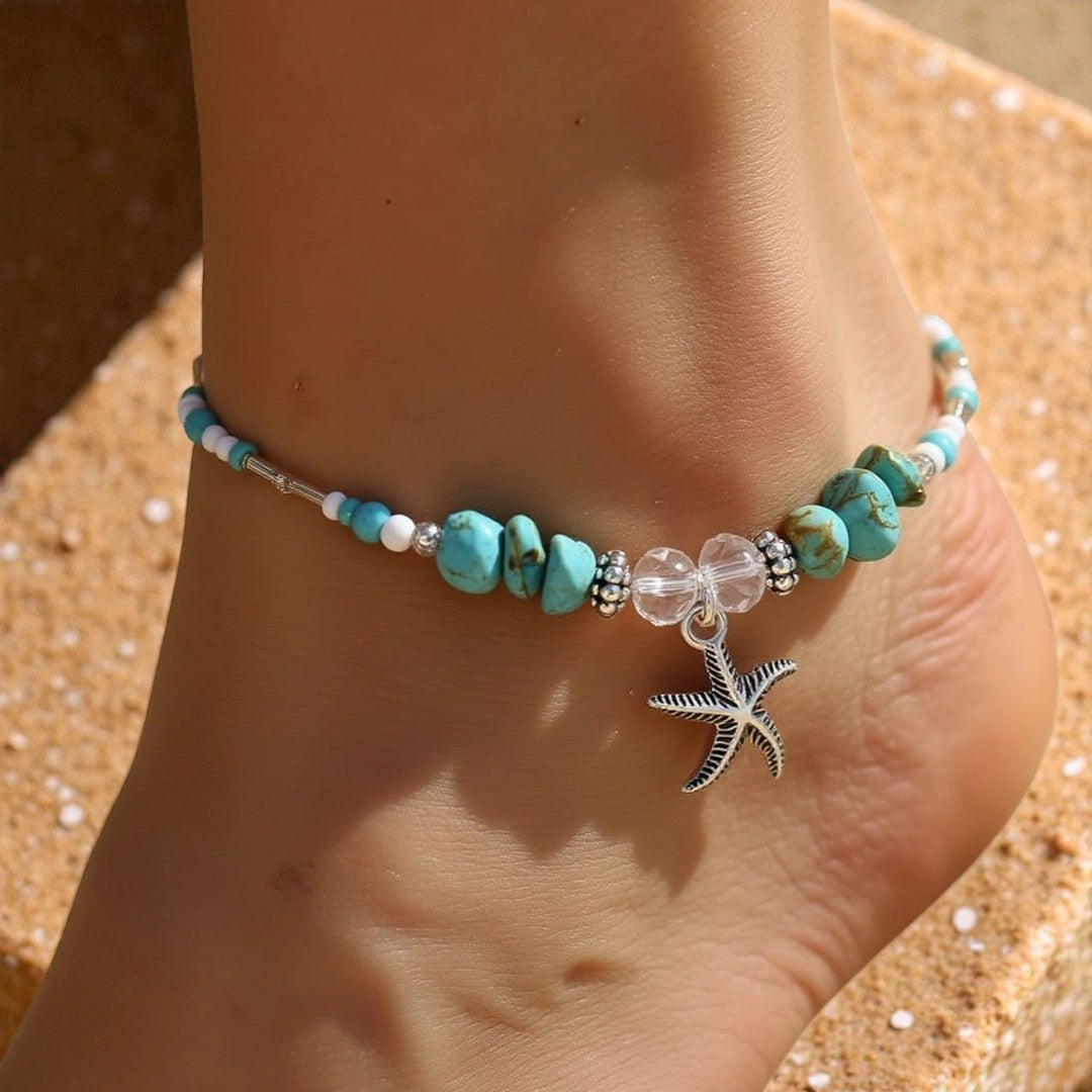 ATELIER-TIBET – Bracelet de Cheville Étoile de Mer en Turquoise