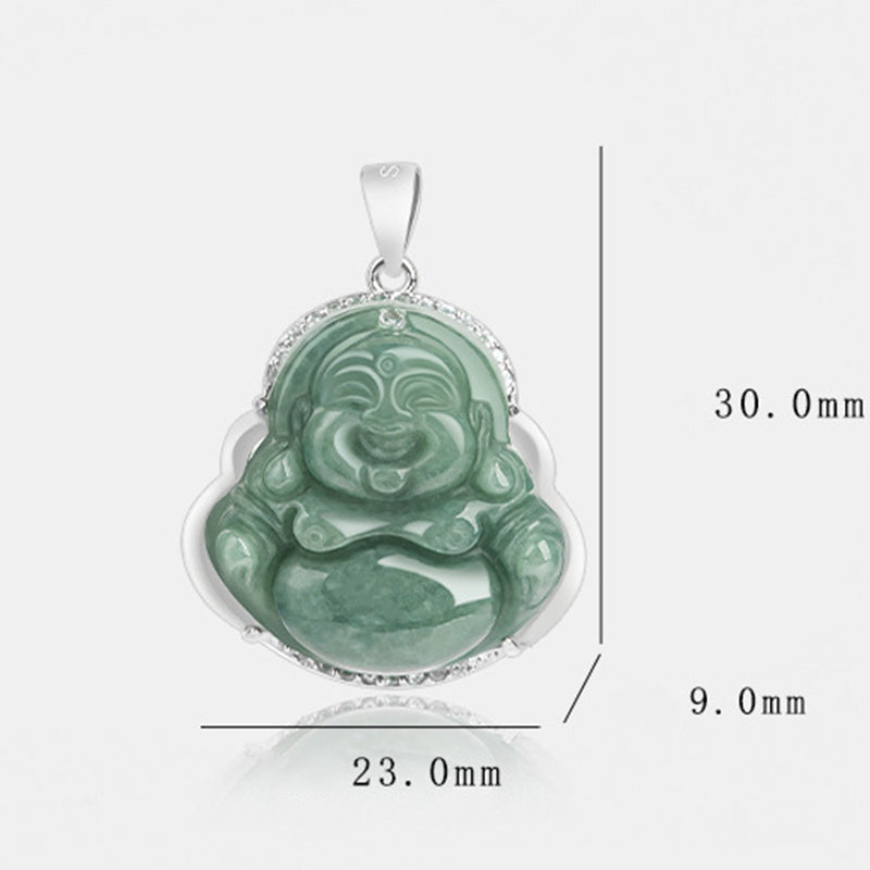 ATELIER-TIBET Collier Bouddha Rieur en Jade & Argent 925 – 45 cm