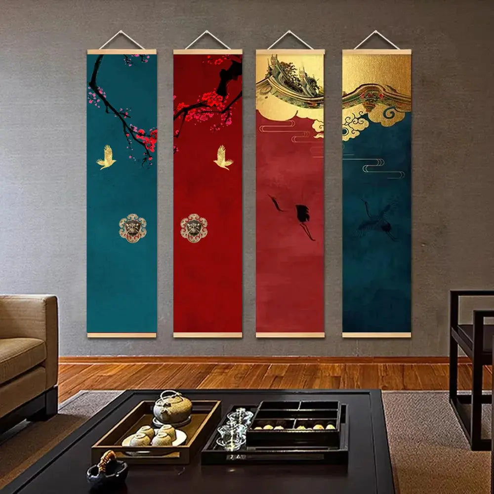 ATELIER-TIBET – Kakemono Japonais Zen aux Grues et Fleurs de Cerisier