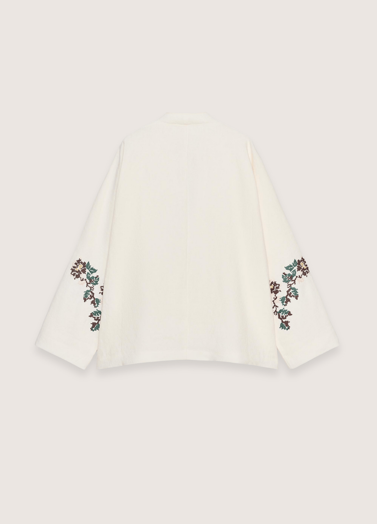 Kimono court femme lin motif pivoine beige – Apolline
