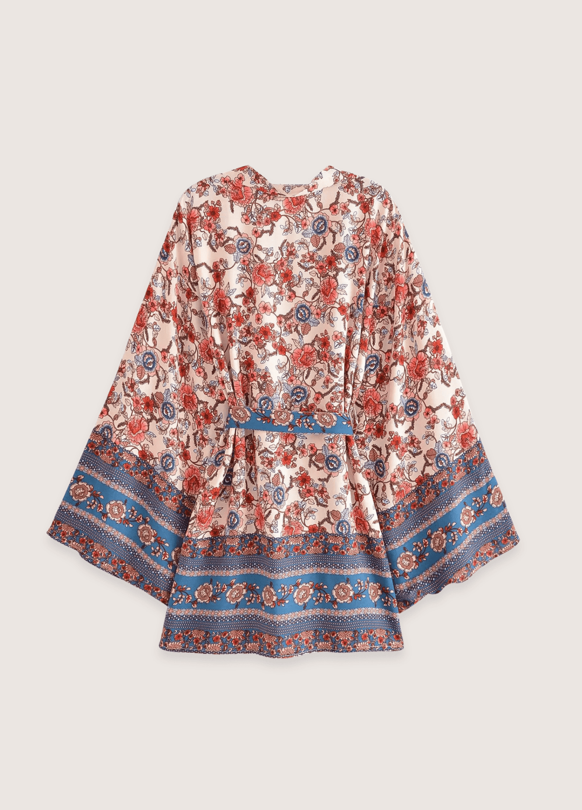 Kimono court femme motif pivoine abricot