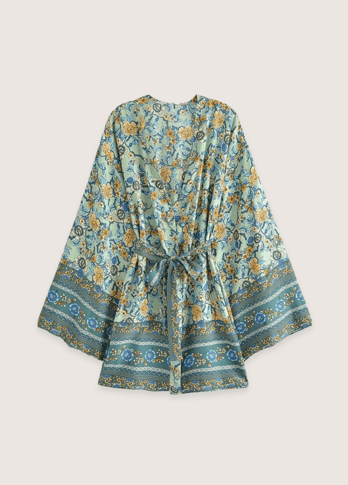 Kimono court femme motif pivoine vert – Azur Bohème