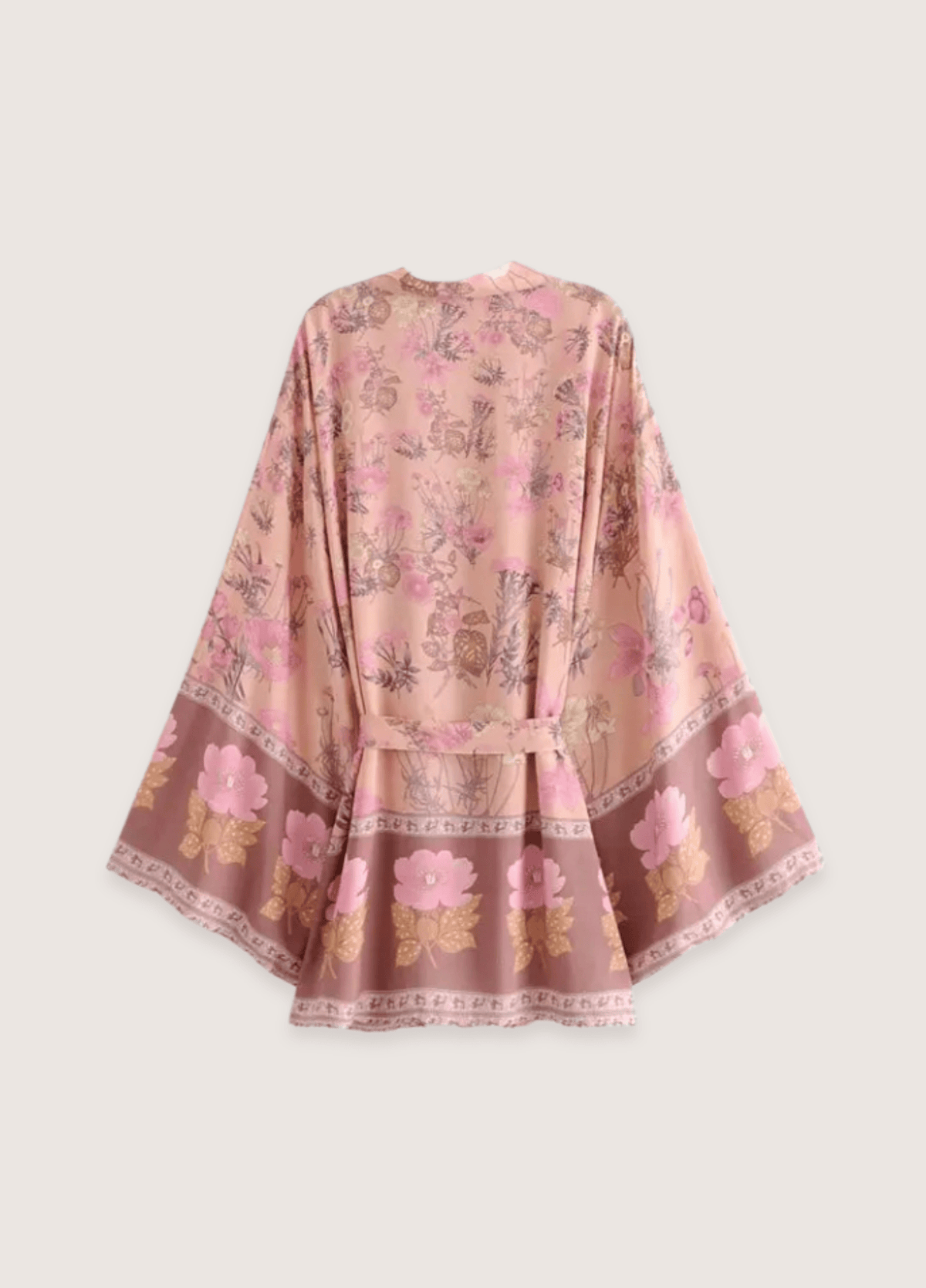 Kimono court femme coton motif pivoine rose – Aura