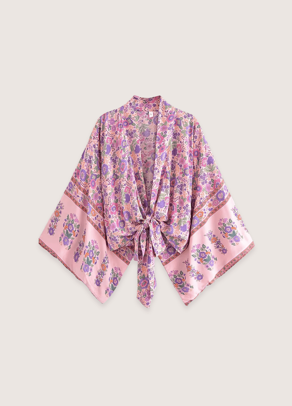 Kimono court femme coton motif pivoine rose