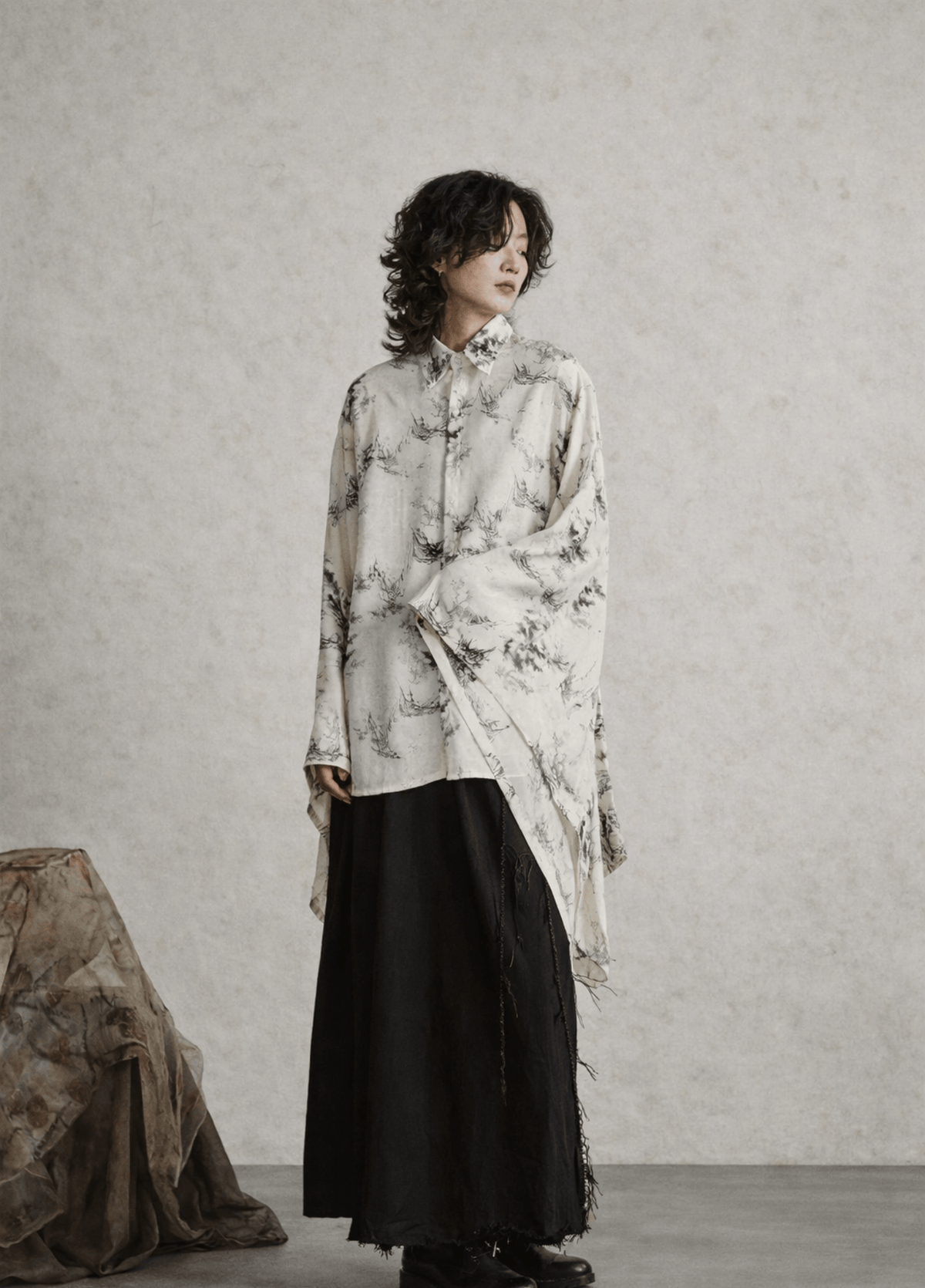 Kimono court femme motif cerisier blanc – Suiboku