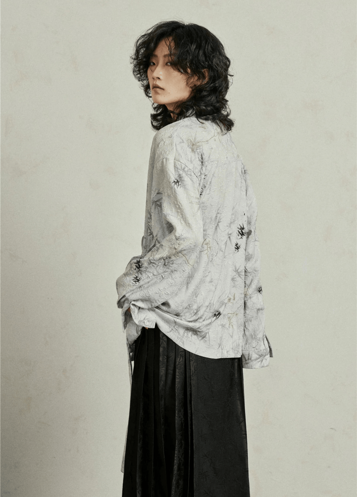 Chemisier kimono court femme jacquard gris perle – Sumi 2.0