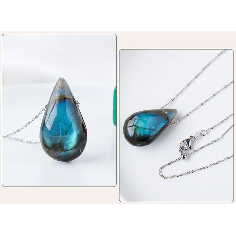 ATELIER-TIBET – Collier Pendentif Goutte d’Eau en Labradorite Naturelle