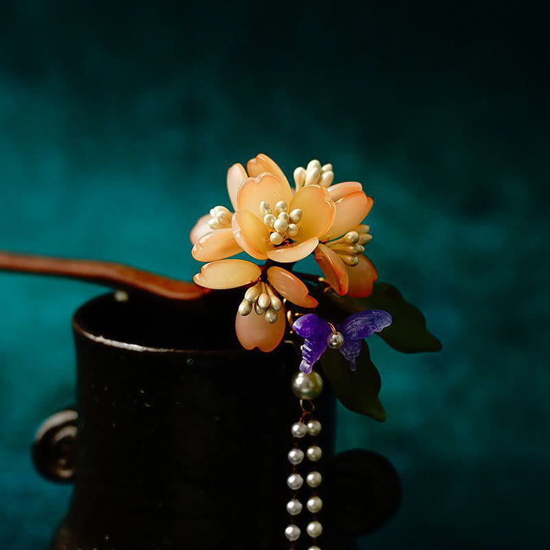 ATELIER-TIBET Pic à Cheveux Fleur de Muguet & Perles – 18 cm