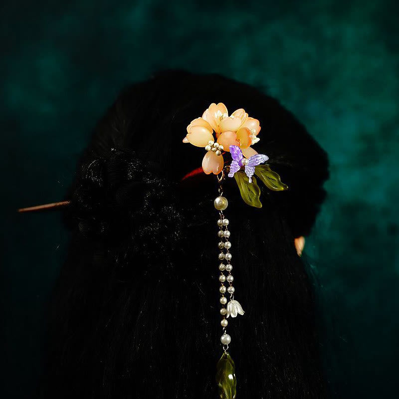 ATELIER-TIBET Pic à Cheveux Fleur de Muguet & Perles – 18 cm