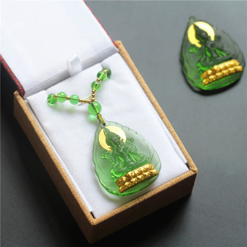 ATELIER-TIBET Pendentif Tara Verte en Cristal Liuli – Amulette de Protection Spirituelle (46 mm)