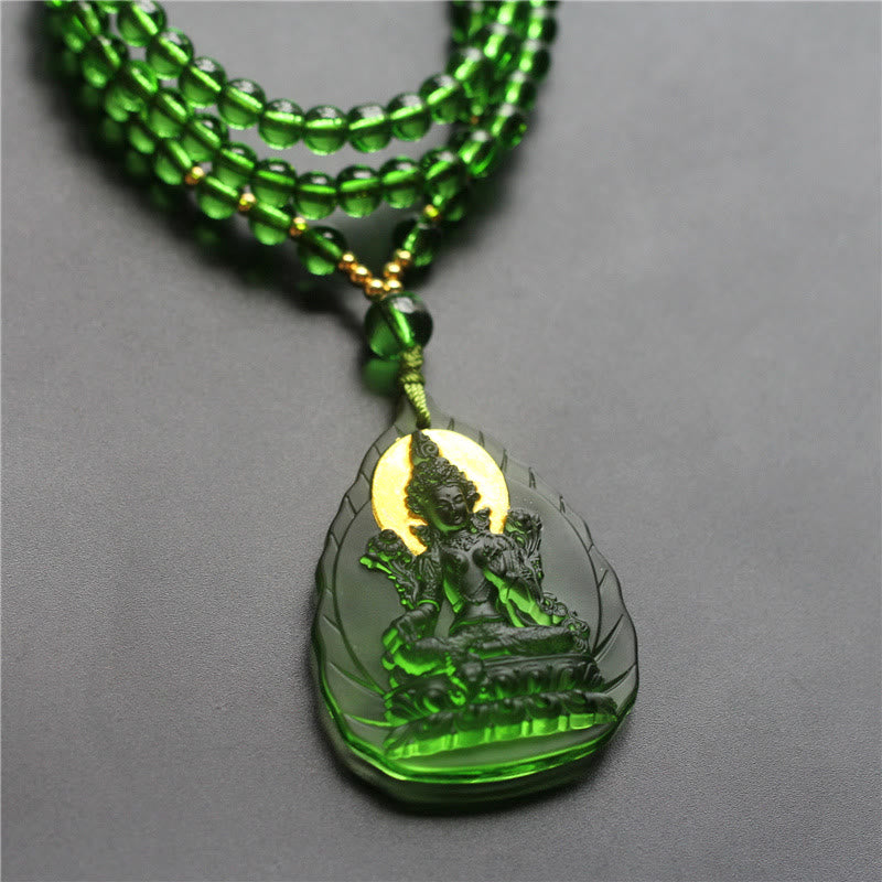 ATELIER-TIBET Pendentif Tara Verte en Cristal Liuli – Amulette de Protection Spirituelle (46 mm)