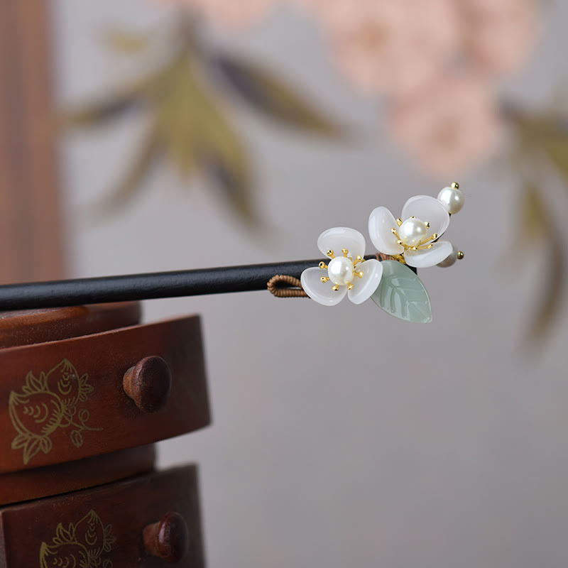 ATELIER-TIBET Pic à Cheveux Magnolia & Perles – 18 cm