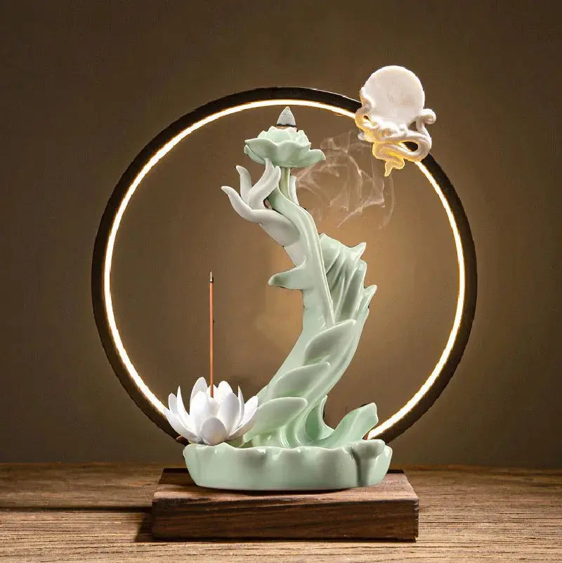 ATELIER-TIBET – Geste Sacré · Fontaine d’Encens LED Main & Lotus