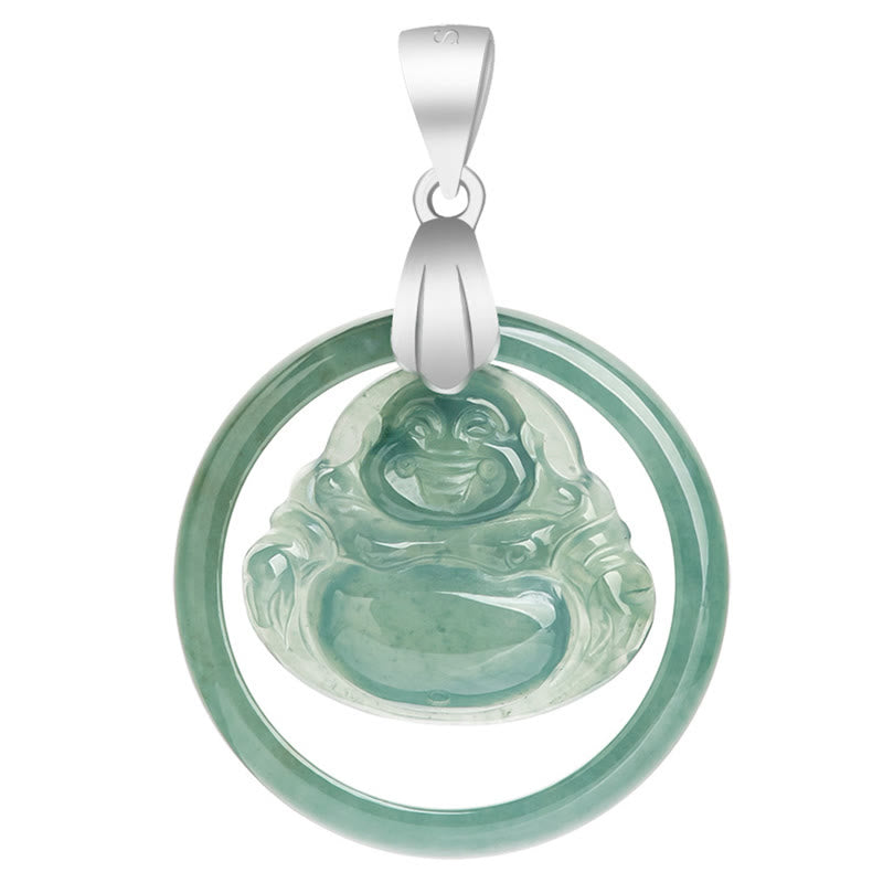 ATELIER-TIBET Collier Bouddha Rieur en Jade Naturel et Argent 925