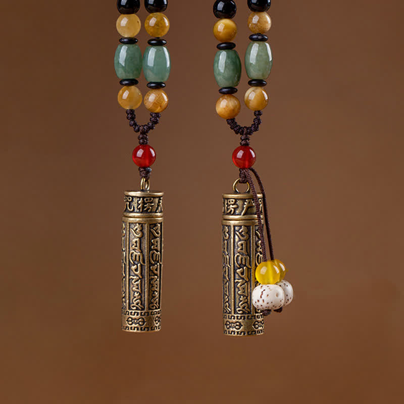 ATELIER-TIBET – Collier Mantra Om Mani Padme Hum en Cuivre et Graines de Bodhi