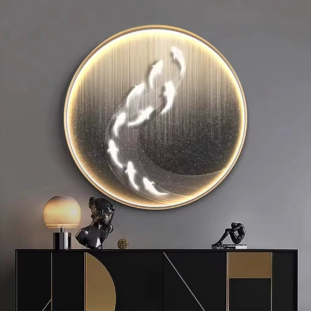 ATELIER-TIBET – Décoration Murale Japonaise Circulaire Lumineuse aux Poissons