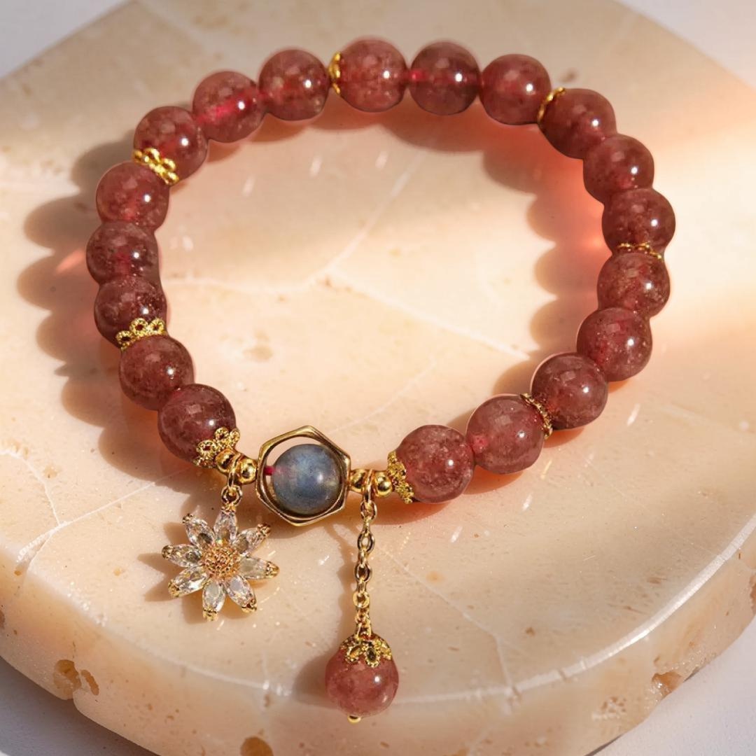 ATELIER-TIBET – Bracelet Quartz Fraise et Cristal de Roche – Fleur Cosmique