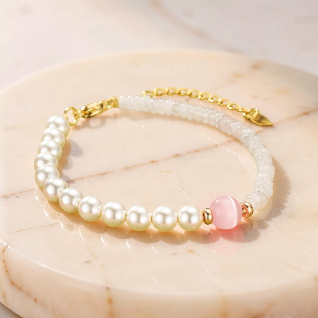 ATELIER-TIBET – Bracelet Quartz Rose et Perles – Douceur Féline