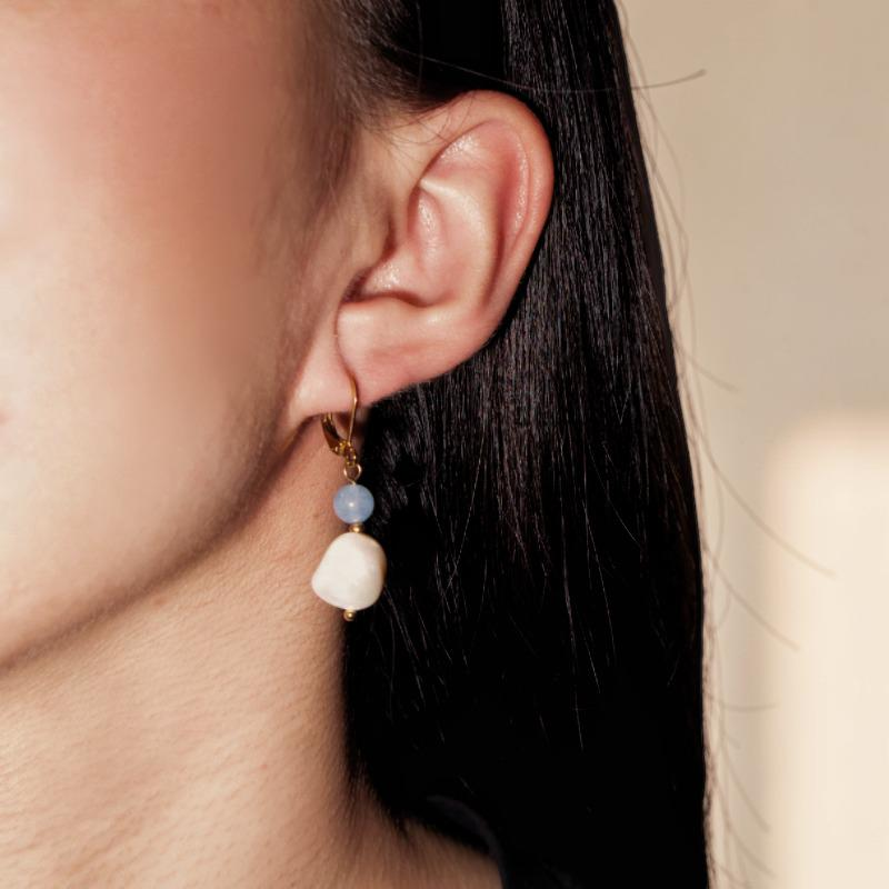 ATELIER-TIBET – Boucles d'oreilles Aigue marine et Perle – Pure Lumière