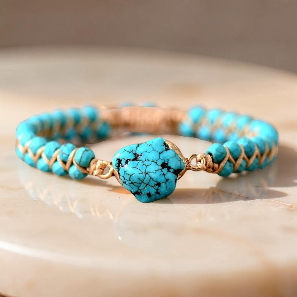 ATELIER-TIBET – Bracelet Turquoise – Fil d'Amour, Argent Plaqué Or