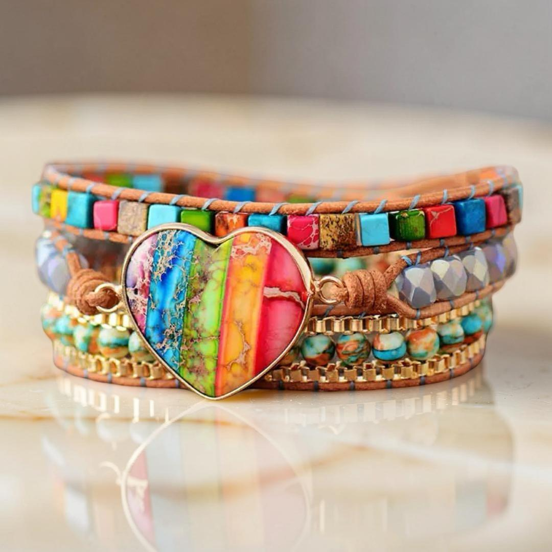 ATELIER-TIBET – Bracelet Jaspe – Cœur Arc-en-Ciel