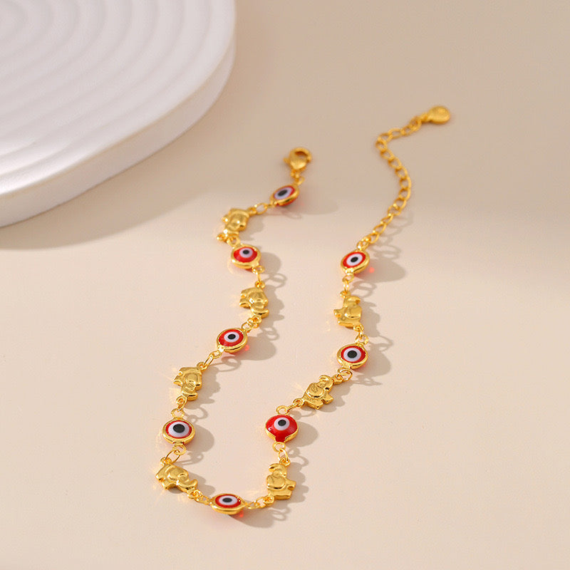 ATELIER-TIBET – Bracelet de Cheville Mauvais Œil – Garde Esprit, Plaqué Or
