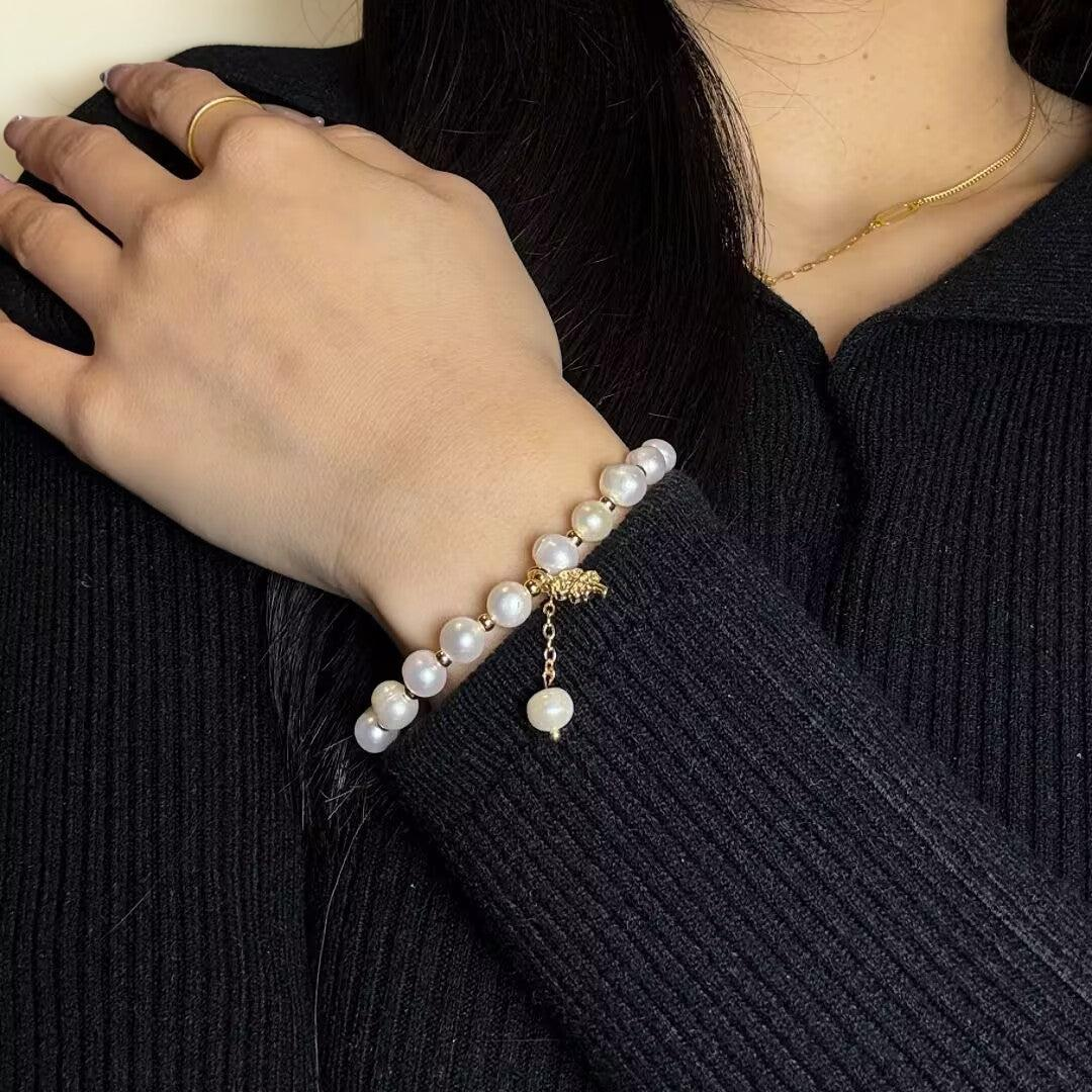 ATELIER-TIBET – Bracelet Perle d'Eau Douce – Trèfle à Quatre Feuilles