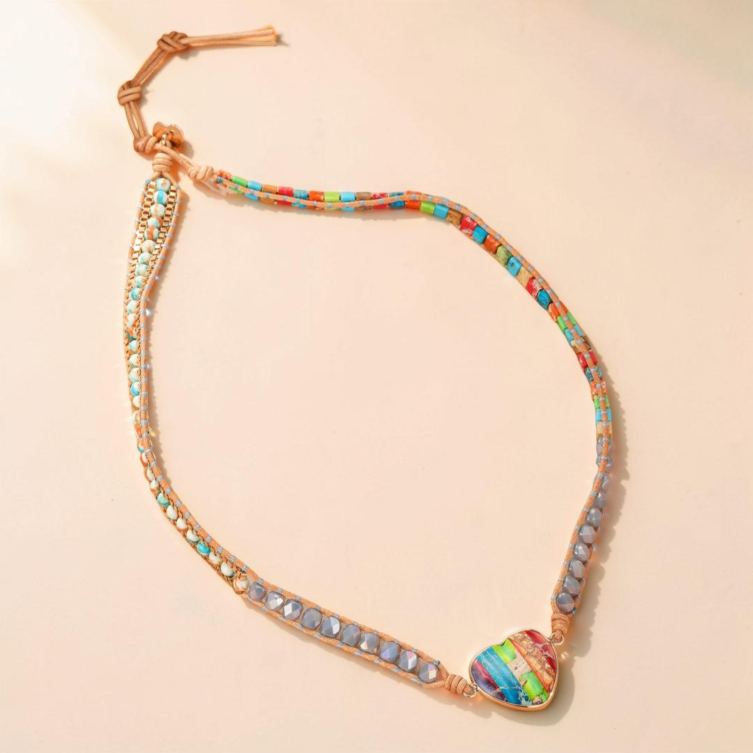 ATELIER-TIBET – Bracelet Jaspe – Cœur Arc-en-Ciel