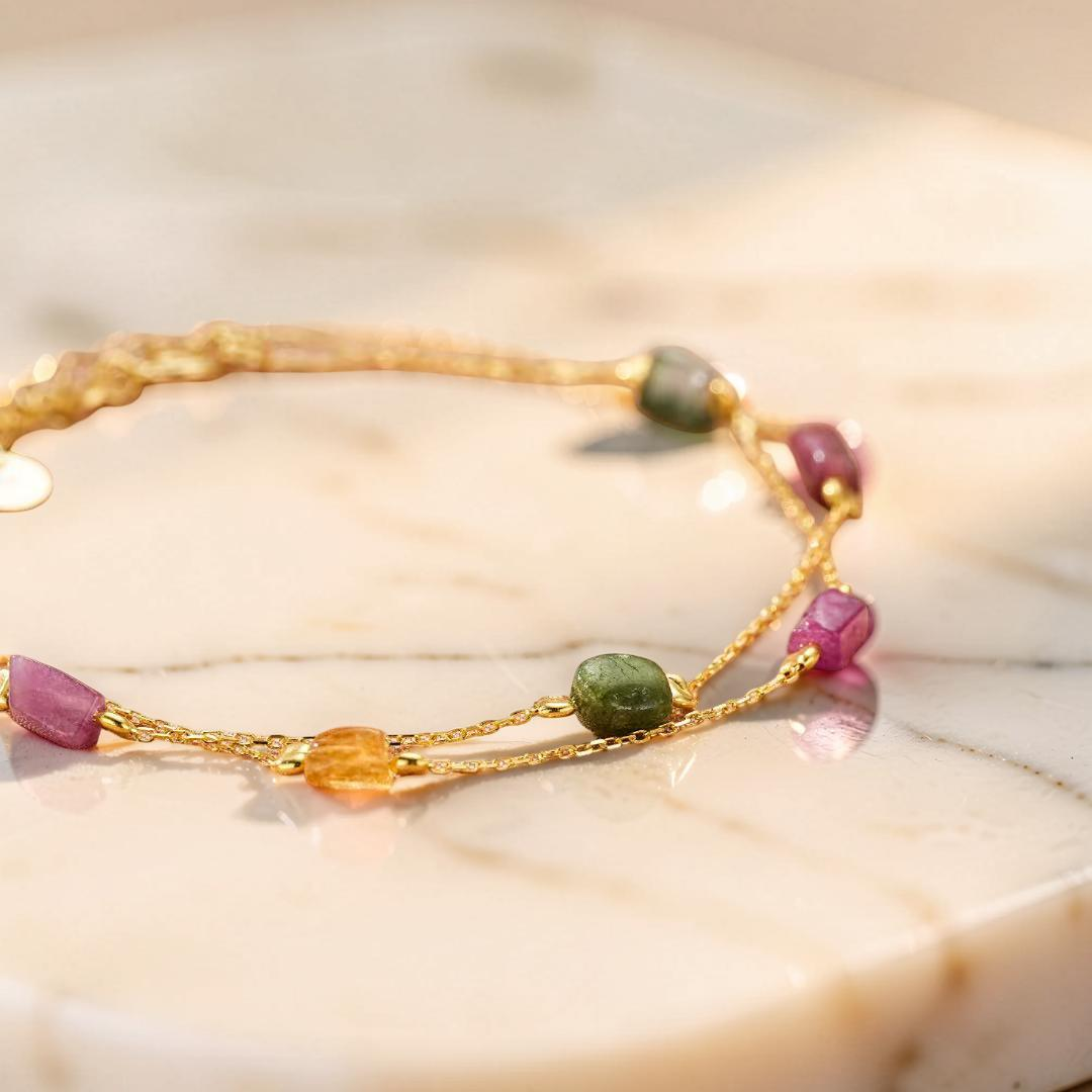 ATELIER-TIBET – Bracelet Tourmaline – Cristaux Bruts, Argent Plaqué Or