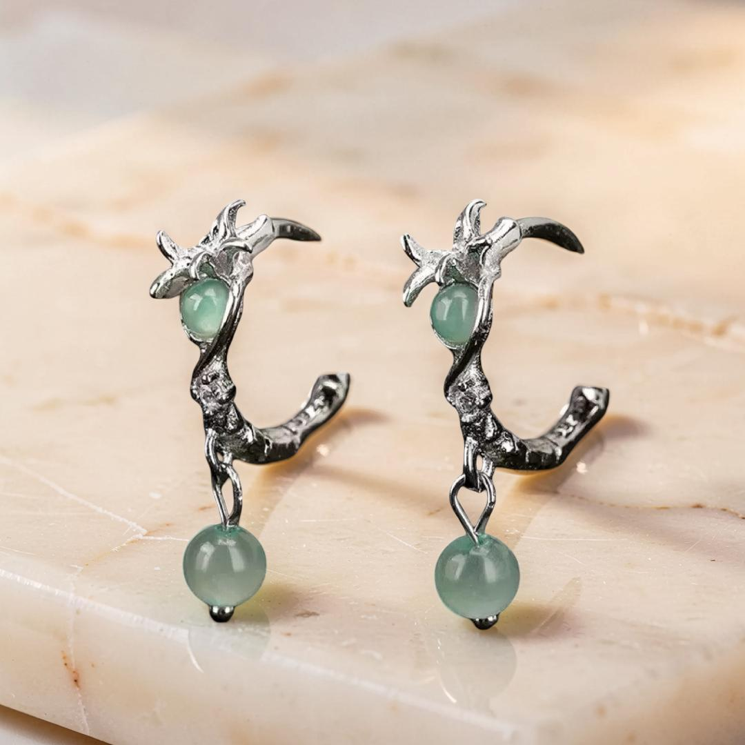 ATELIER-TIBET – Boucles d’oreilles Aventurine – Rameaux d’Harmonie, Argent