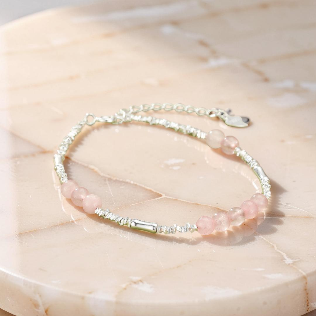 ATELIER-TIBET – Bracelet Quartz Rose – Éclat Doux, Argent