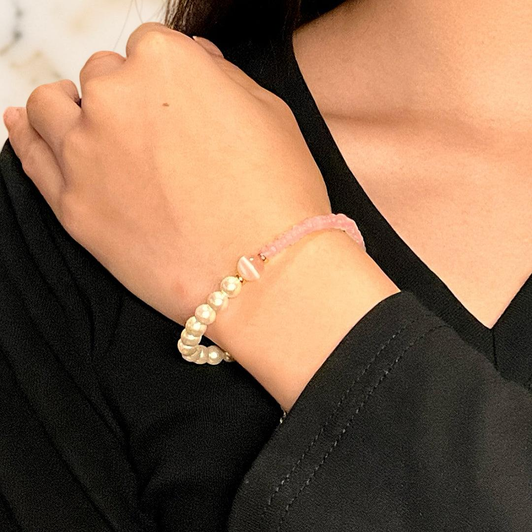 ATELIER-TIBET – Bracelet Quartz Rose et Perles – Douceur Féline