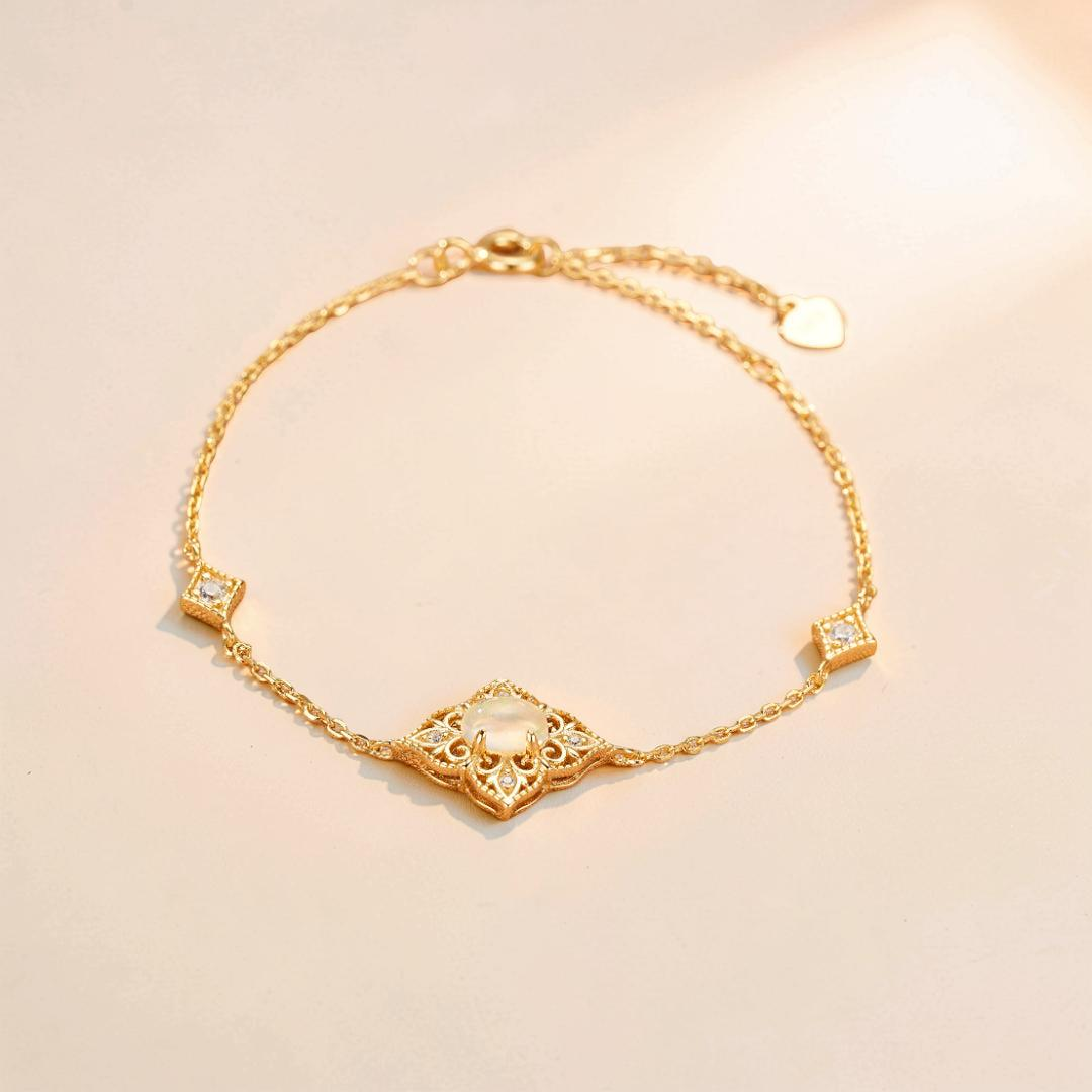 ATELIER-TIBET – Bracelet Opale – Lumière Bohème, Argent Plaqué Or 10K
