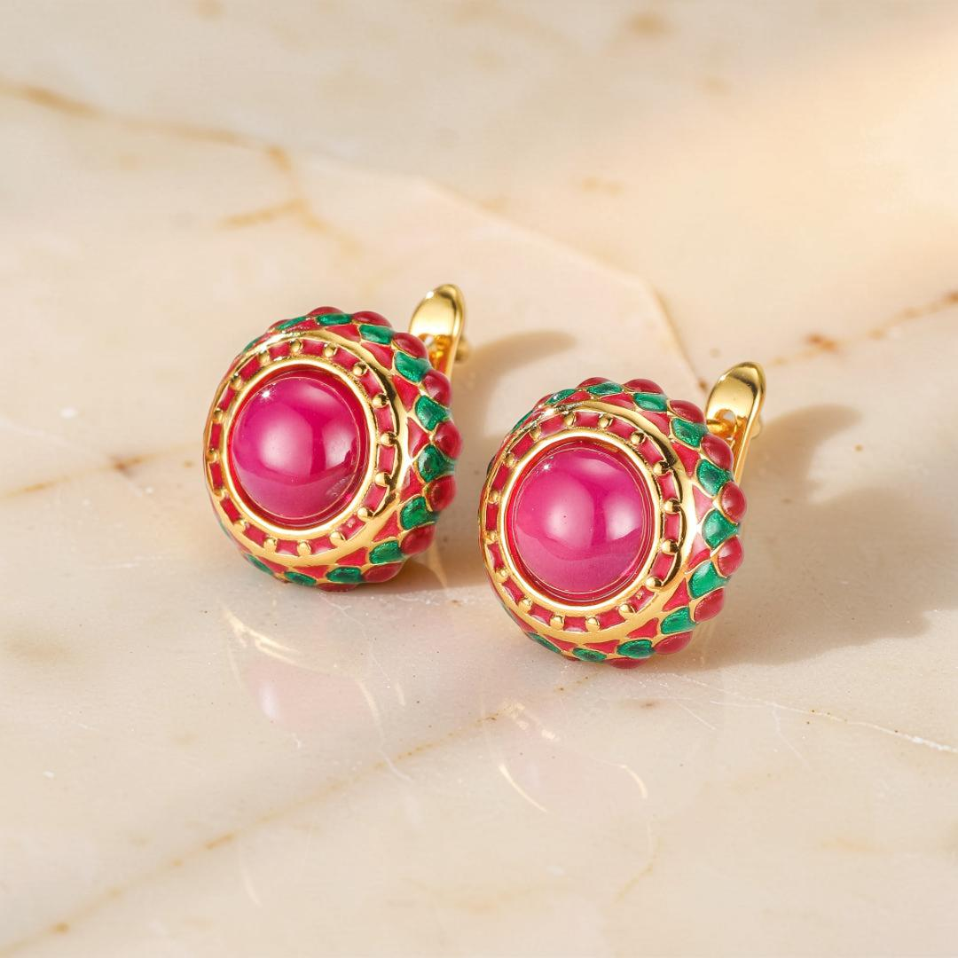 ATELIER-TIBET – Boucles d’Oreilles Cornaline – Rosace Royale, Argent Émaillé