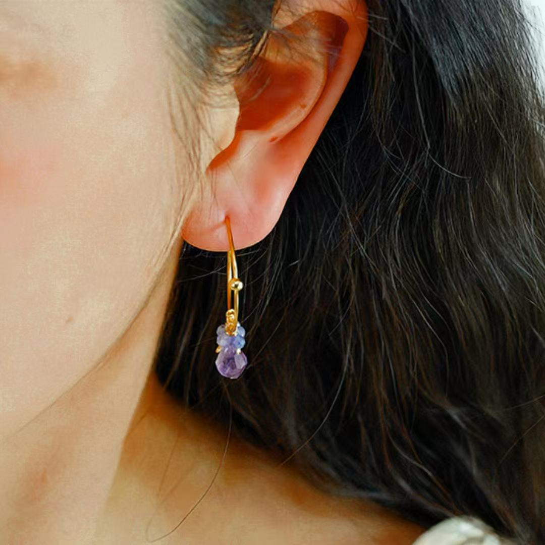 ATELIER-TIBET – Boucles d’oreilles Améthyste et Tanzanite – Aurore Bohème, Argent Plaqué Or