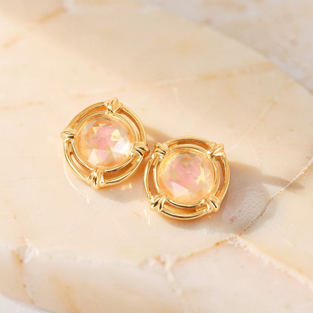 ATELIER-TIBET – Boucles d'oreilles Quartz Rose – Aura Radieuse, Argent Plaqué Or 10K