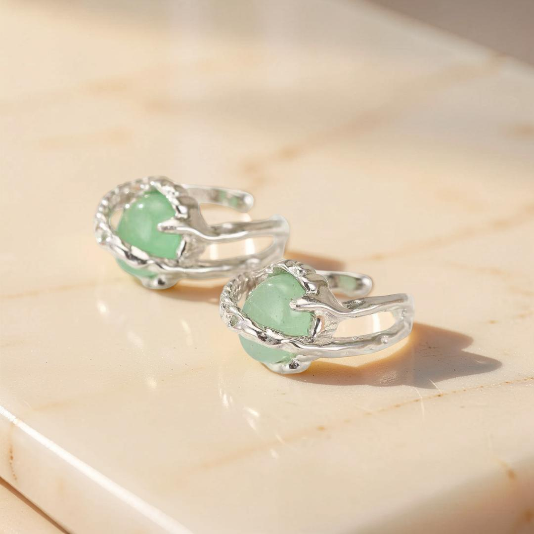 ATELIER-TIBET – Boucles d'Oreilles Aventurine – Énergie Harmonieuse, Argent