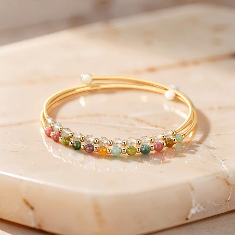 ATELIER-TIBET – Bracelet Labradorite et Tourmaline – Symphonie Minérale, Plaqué Or 14K