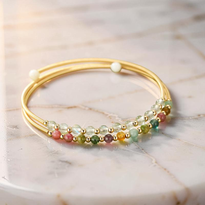 ATELIER-TIBET – Bracelet Labradorite et Tourmaline – Symphonie Minérale, Plaqué Or 14K