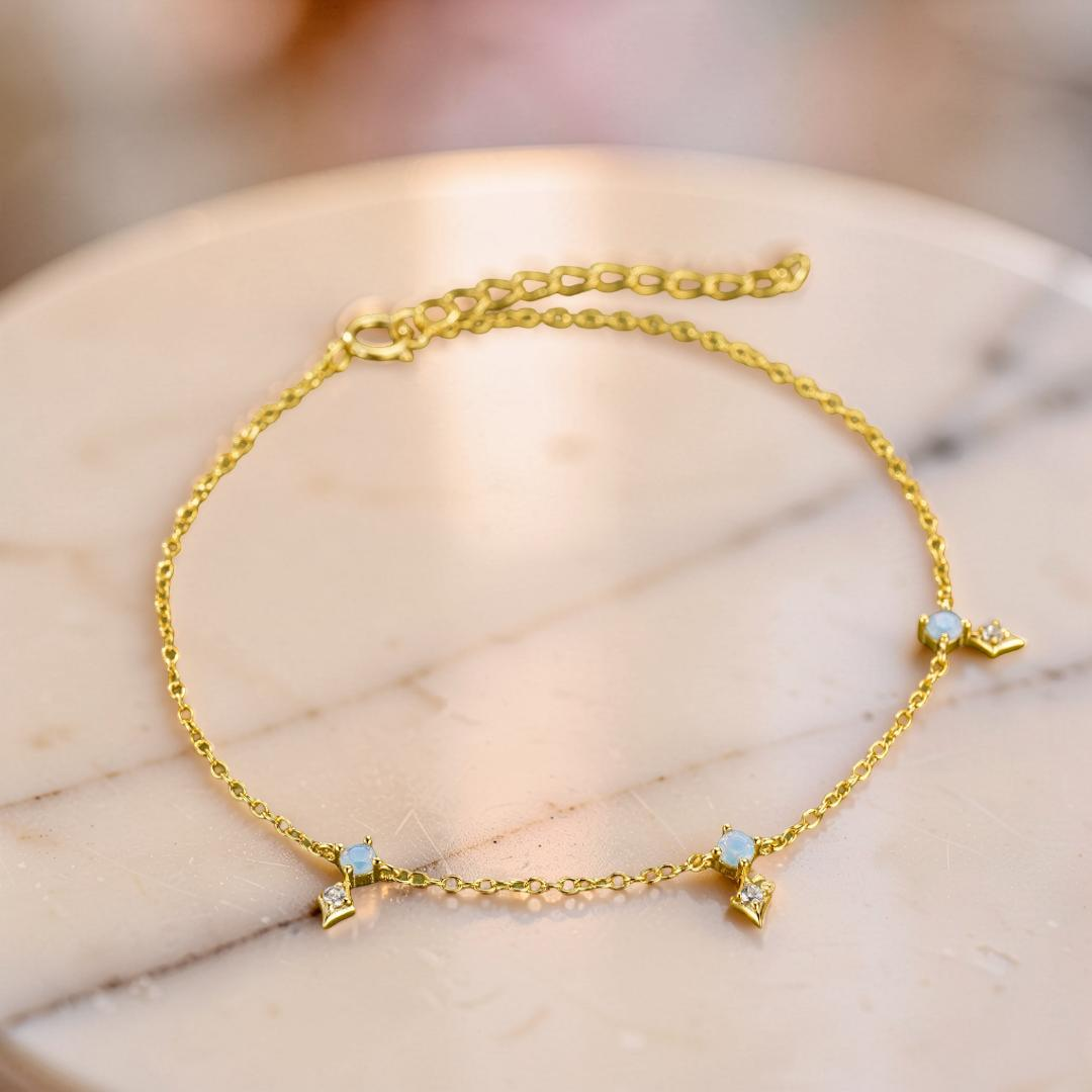 ATELIER-TIBET – Bracelet Opale – Charme Étoilé, Argent Plaqué Or