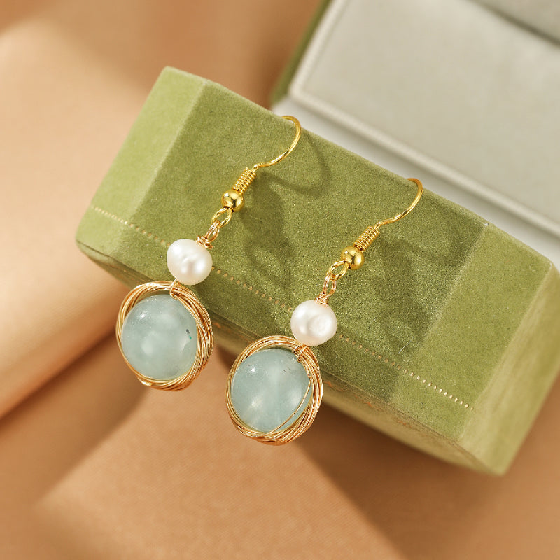 ATELIER-TIBET – Boucles d'oreilles Aigue-marine et Perle – Pure Harmonie