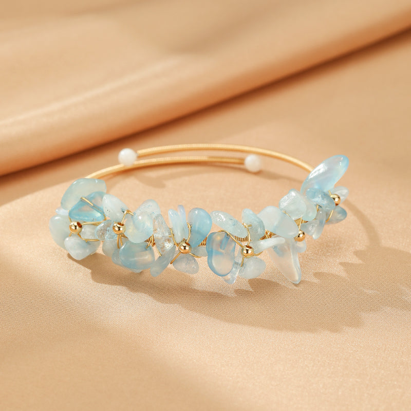 ATELIER-TIBET – Bracelet Aigue-Marine et Perle – Éclat Aquatique, Laiton plaqué or 14K