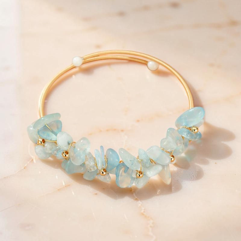 ATELIER-TIBET – Bracelet Aigue-Marine et Perle – Éclat Aquatique, Laiton plaqué or 14K