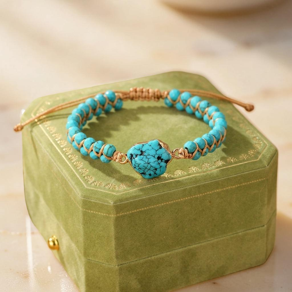 ATELIER-TIBET – Bracelet Turquoise – Fil d'Amour, Argent Plaqué Or