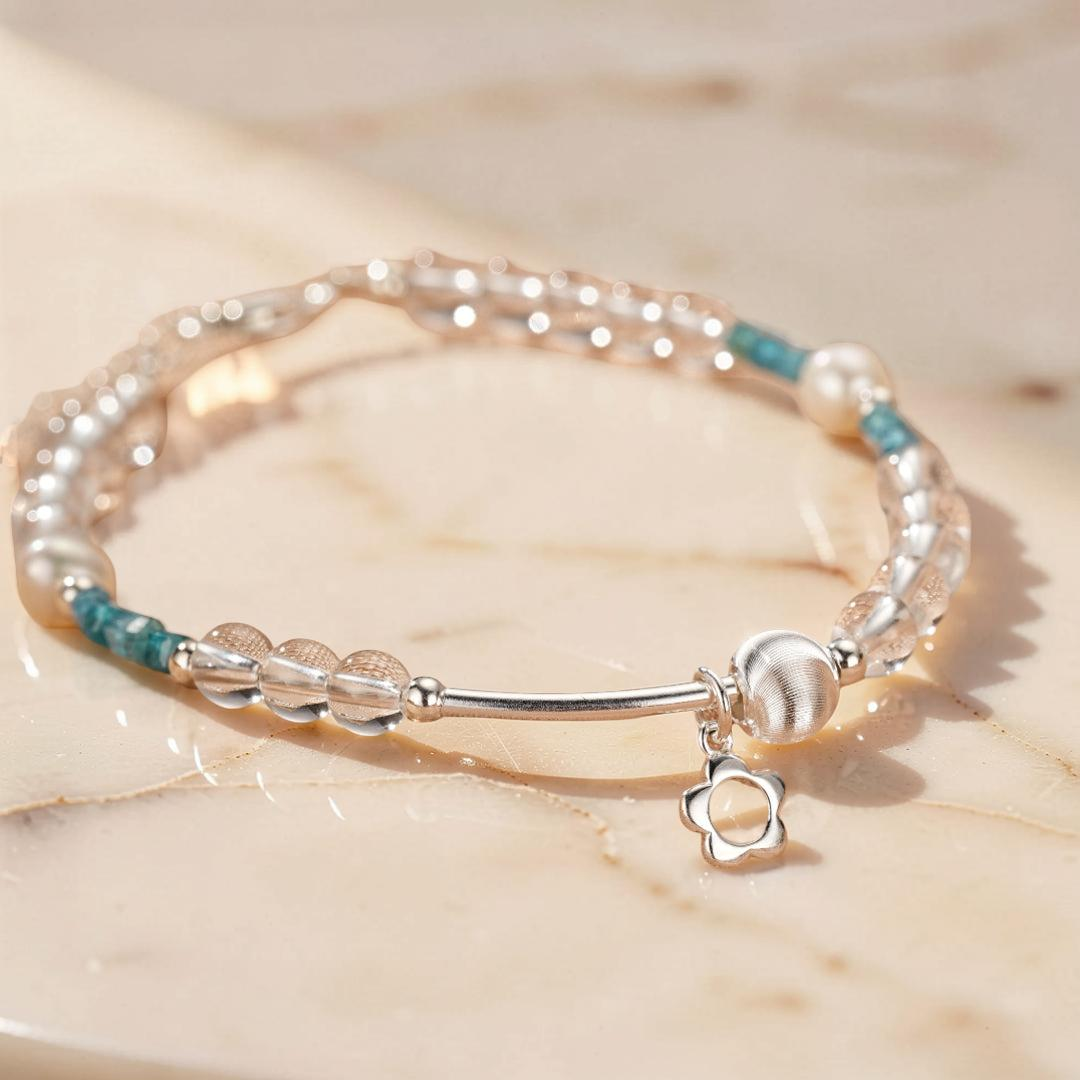 ATELIER-TIBET – Bracelet Cristal de Roche et Apatite – Onde Joyeuse, Argent